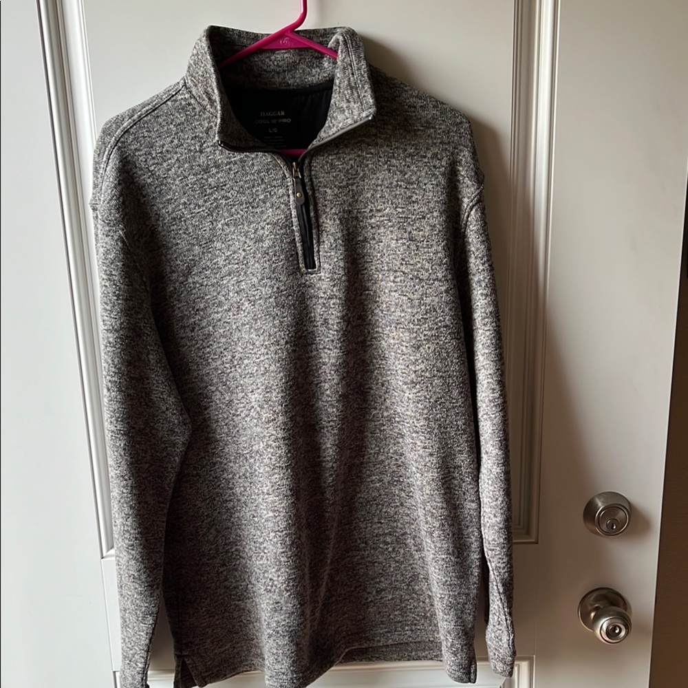 Haggar Gray Zip Up Sweater with Cozy Knit Texture